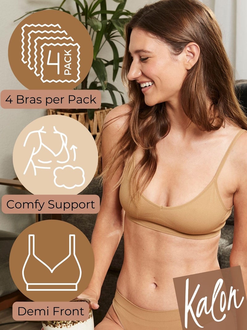 Kalon Womenâ€™s 4 Pack Demi Padded Bralette Wireless Comfortable Bra (M/L, Dark Beige) - Image 2